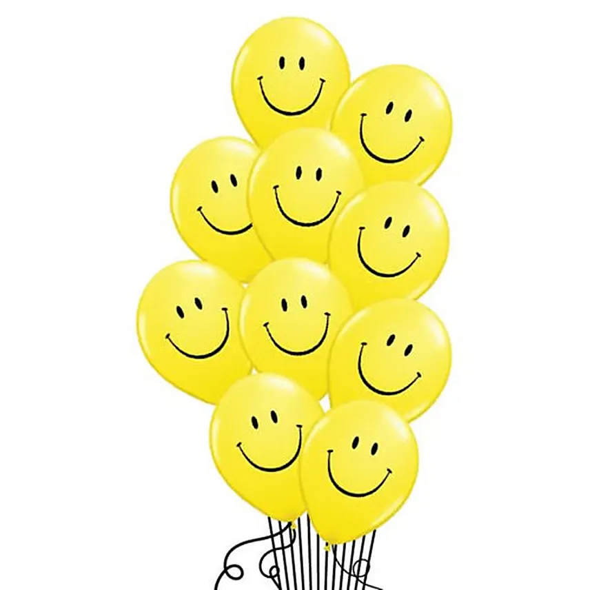 10 بالونات مطاطية صفراء معبأة بالهيليوم مع إيموجي الابتسامة