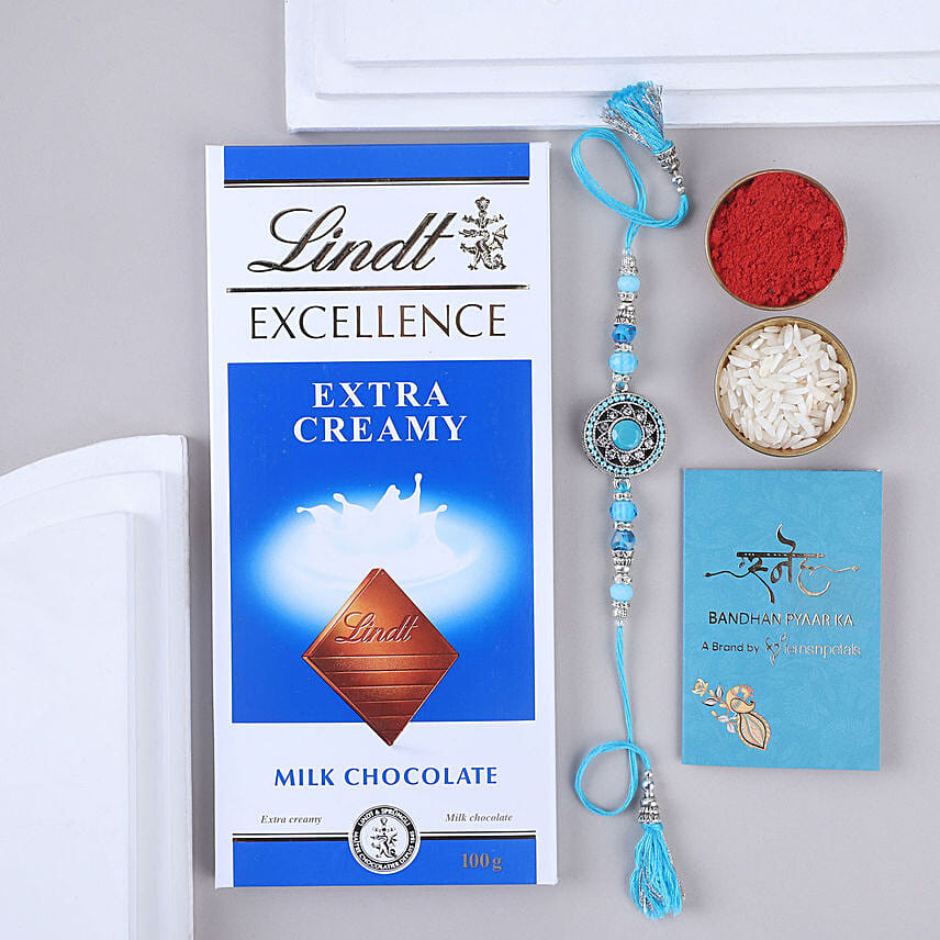 Sneh American Diamond Elegant Rakhi & Lindt