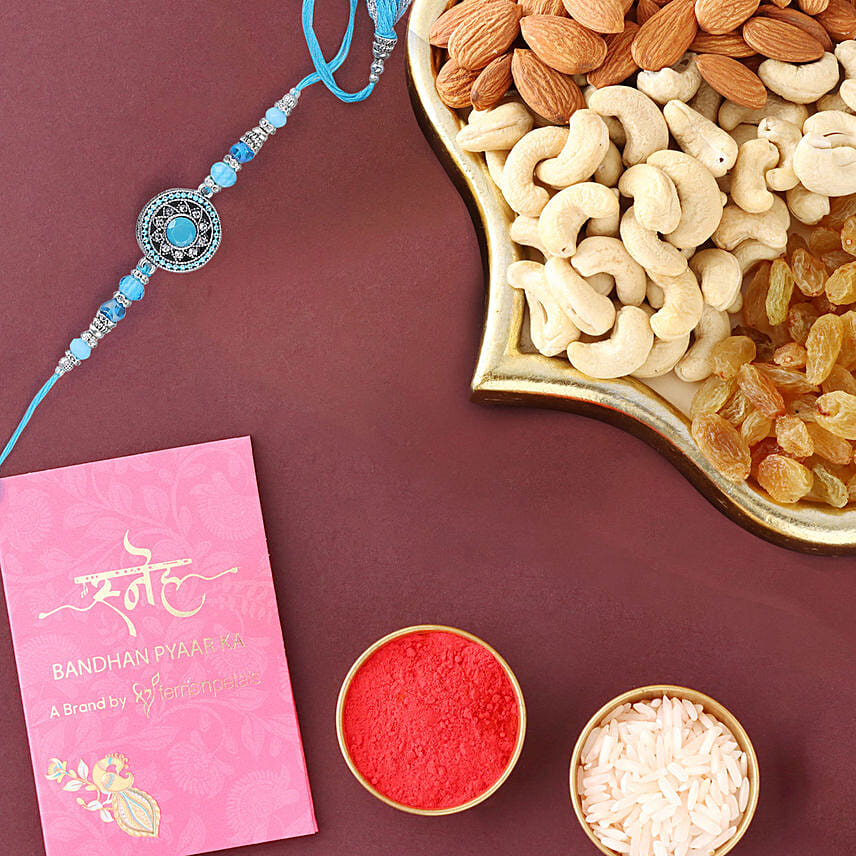 Sneh American Diamond Elegant Rakhi & Mix Nuts