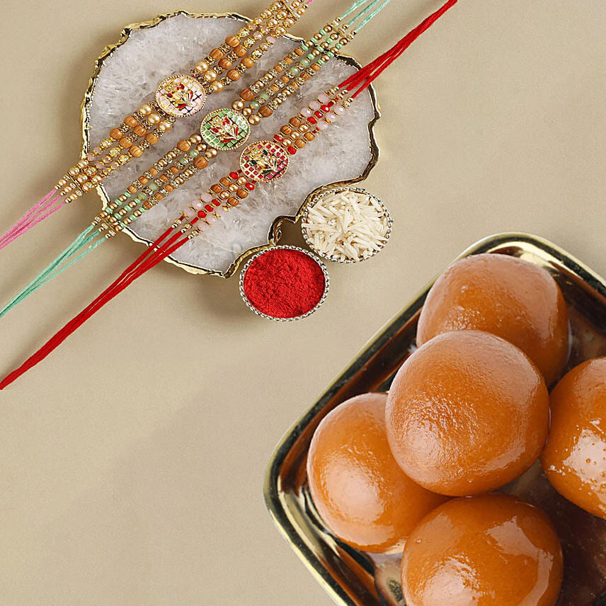 Sneh Vibrant Meenakari Rakhi Set & Gulab Jamun