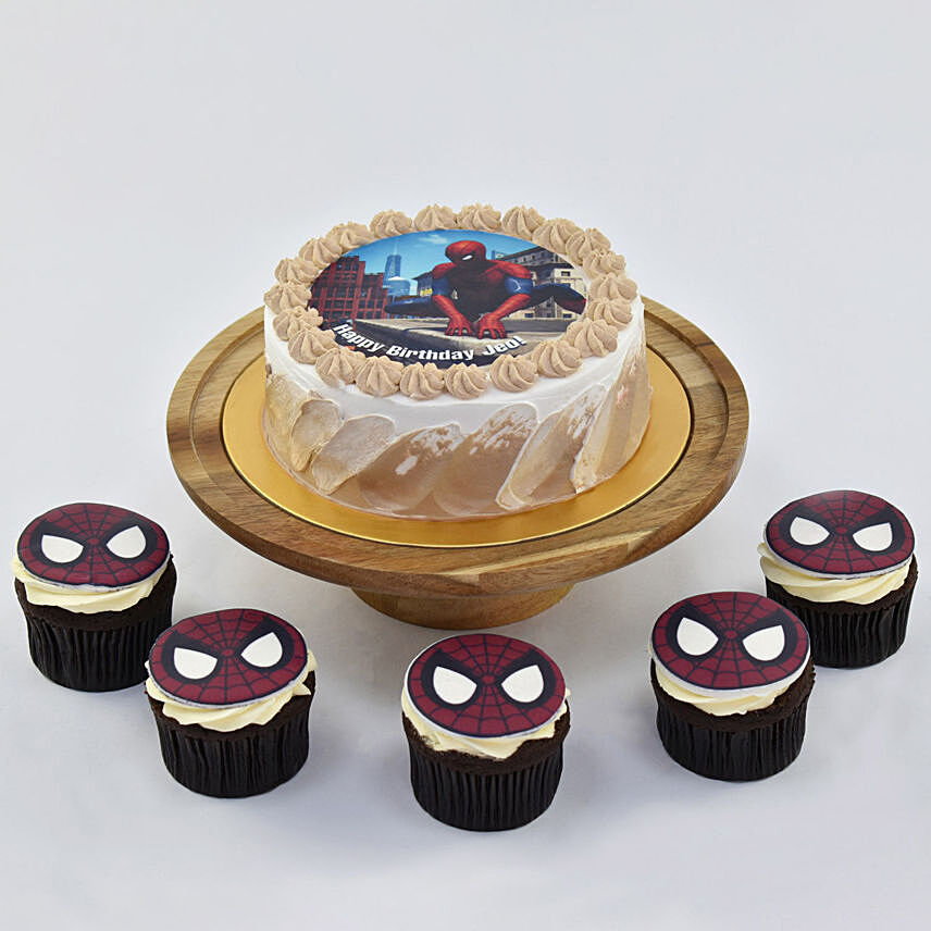 Spiderman Birthday Marble Cake With Cupcakes