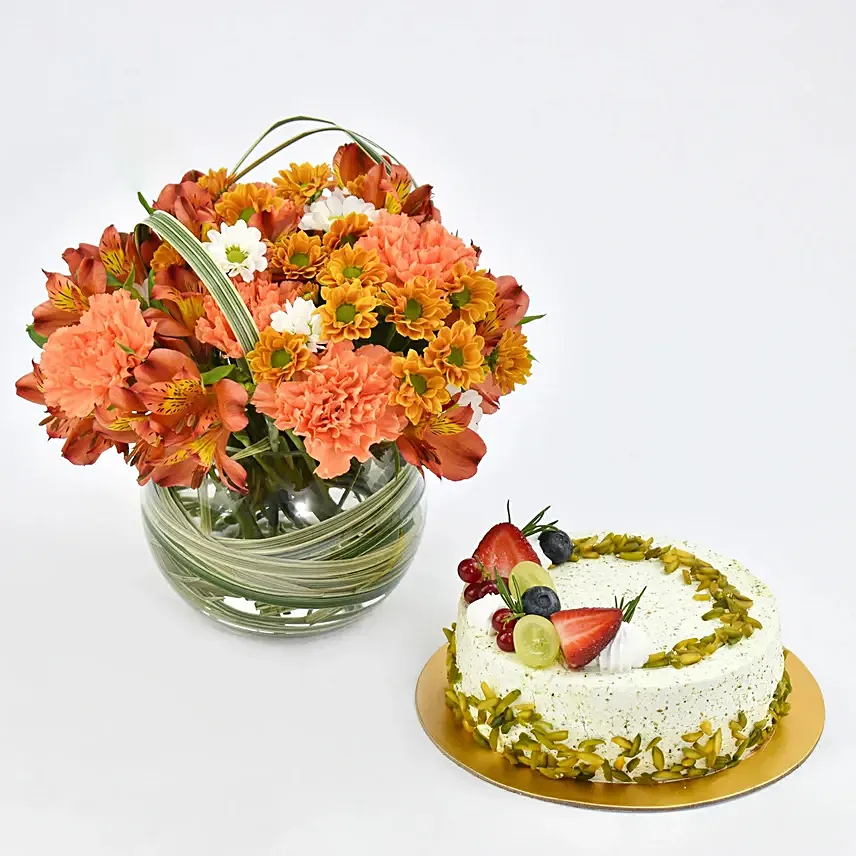Sugar Free Pistachio Cake with Flowers