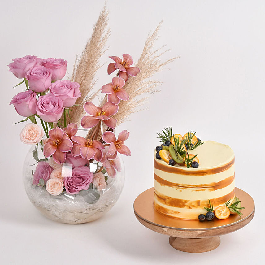 Tulips and Rose with Luscious Cake