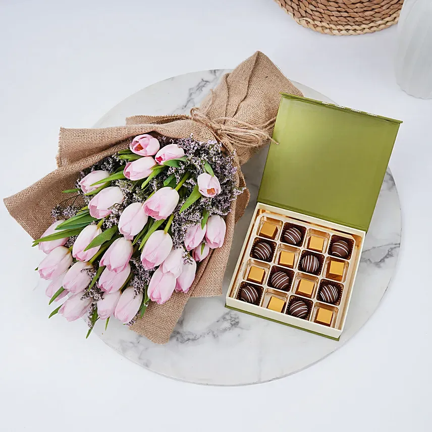 Tulips Bouquet with Mix Chocolates Box
