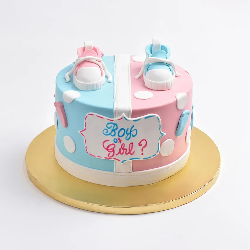 Wheels Or Heels Gender Reveal Cake With Blue Filling