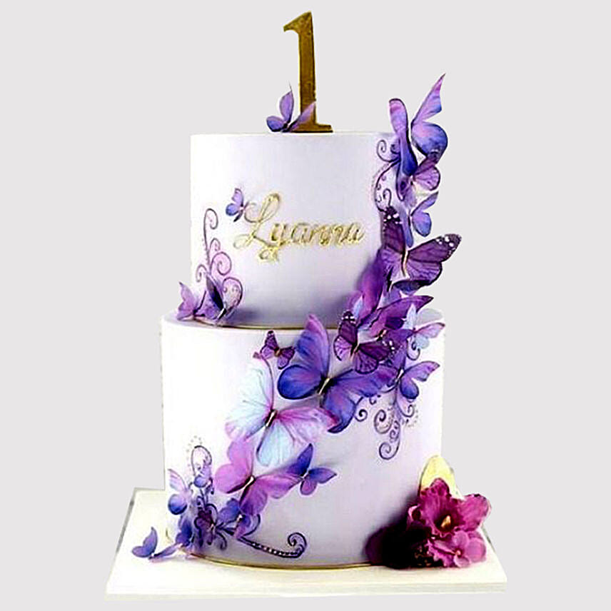 2 Tier Butterfly Vanilla Cake