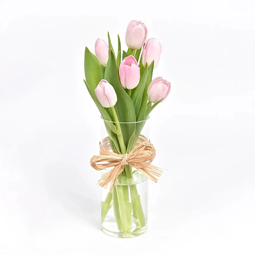 5 Pink Tulips in Vase