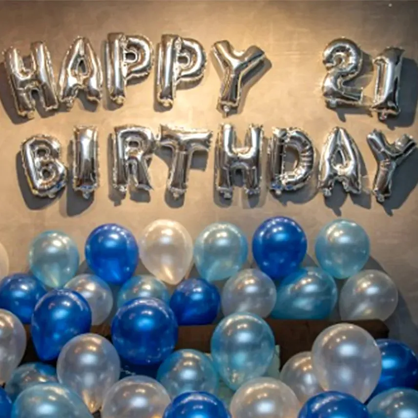 21st Birthday Blue Balloon Decor