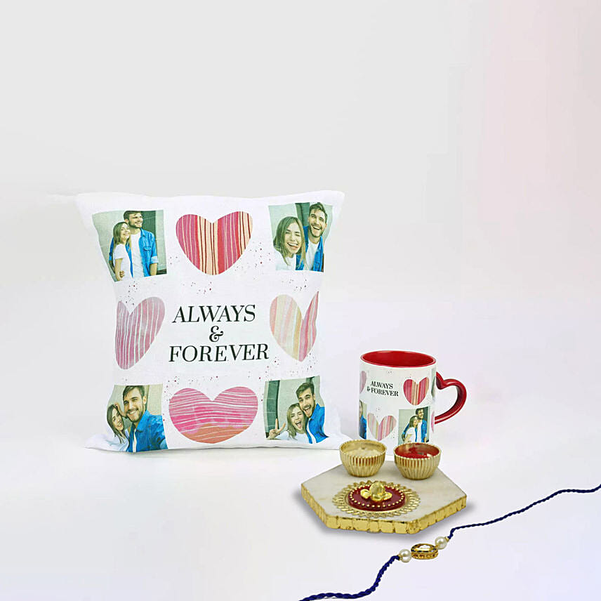 Always & Forever Personalised Mug n Cushion With Rakhi