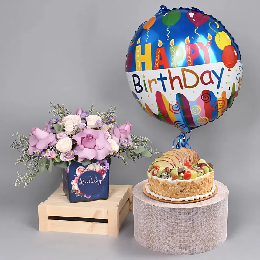 Birthday Flowers Cake And Balloon