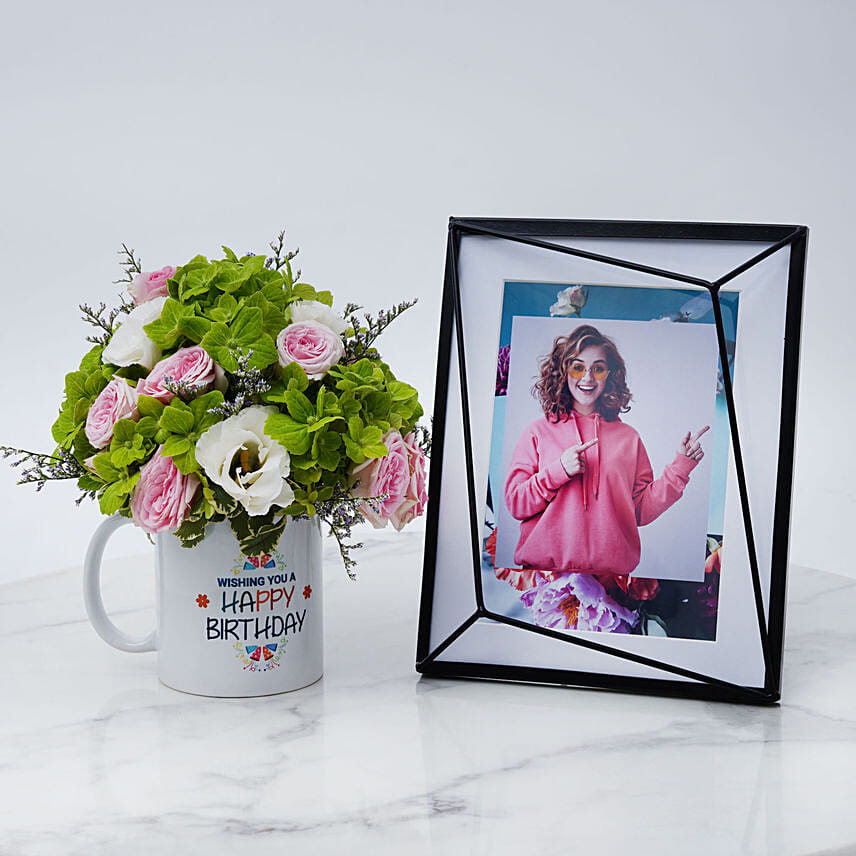 Birthday Flowers in Mug with Photo Frame