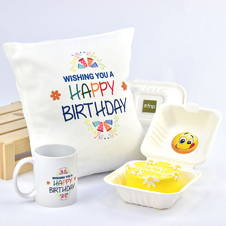Birthday Wish Lunchbox Chocolate Cake Mug N Cushion