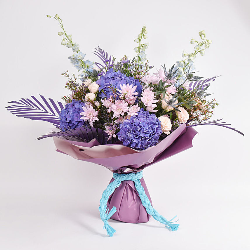 Blue and Pink Flowers Bouquet