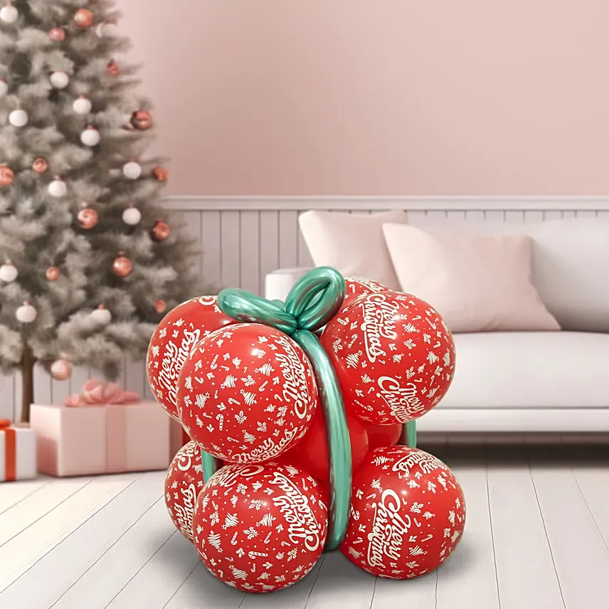 ستاند  بالونات شكل هدية لون أحمر وأخضر