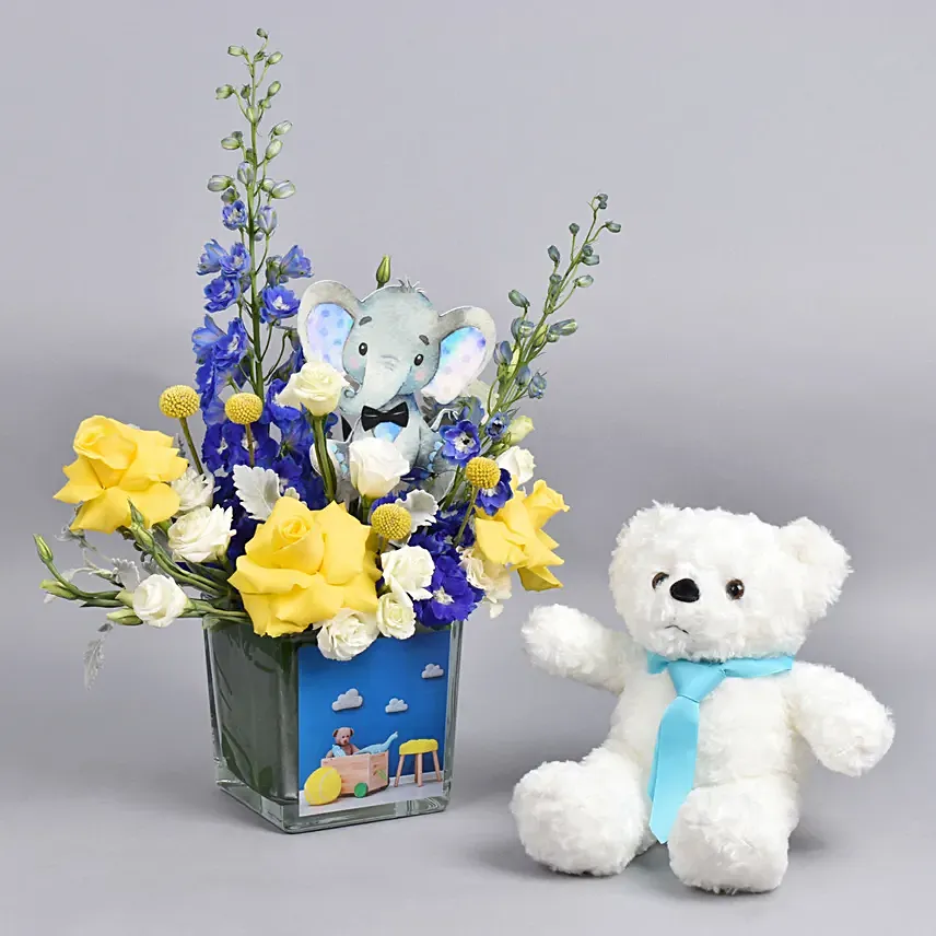 Congrats Its a Boy Flowers And Teddy