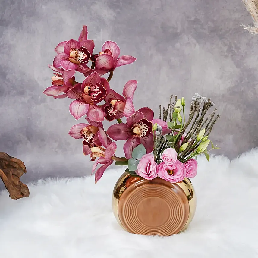 Pink Cymbidium Flower in Premium Vase