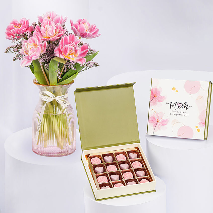 Double Petal Premium Pink Tulips And Chocolates