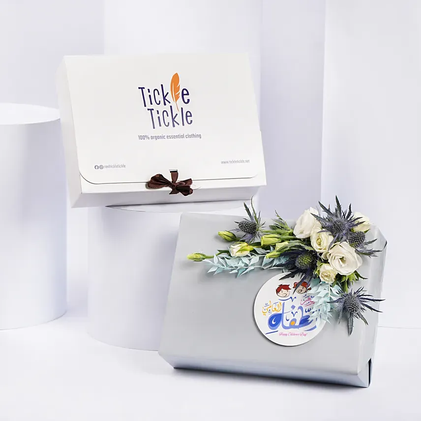 Tickle Tickle Zesty Zoe Organic Essential Baby Gift Hamper With Flowers