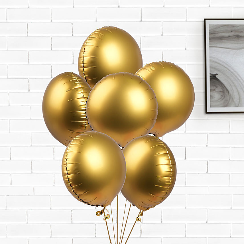 Helium Filled 6 Golden Foil Balloons