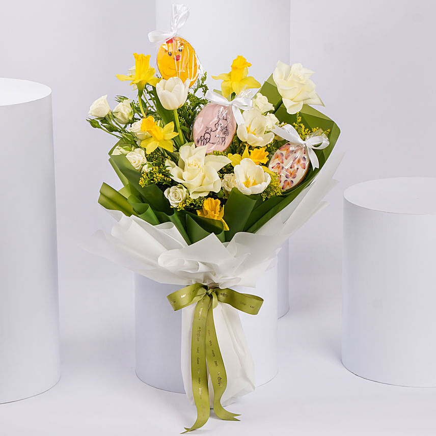 Easter Daffodils And Cookies Bouquet