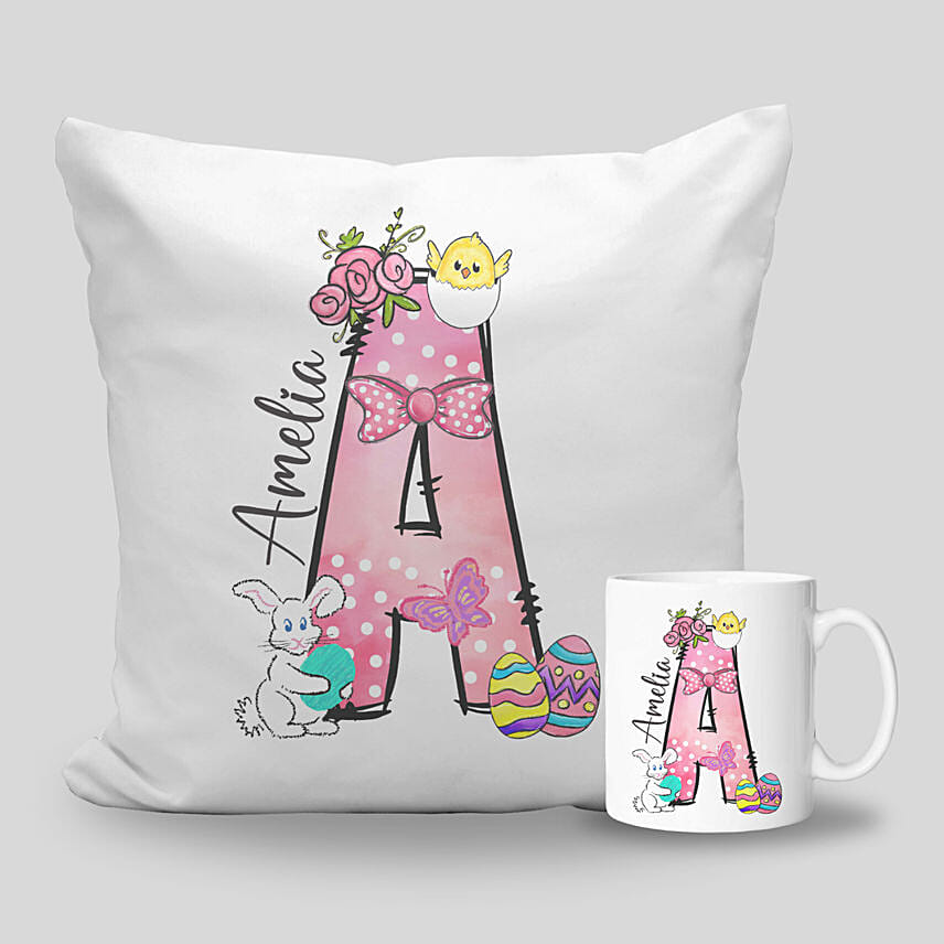 Easter Name Initial Mug And Cushion