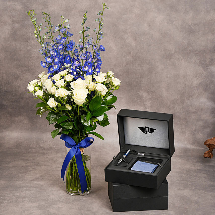 Police Wallet And Accessories Gift Set With Flowers For Him
