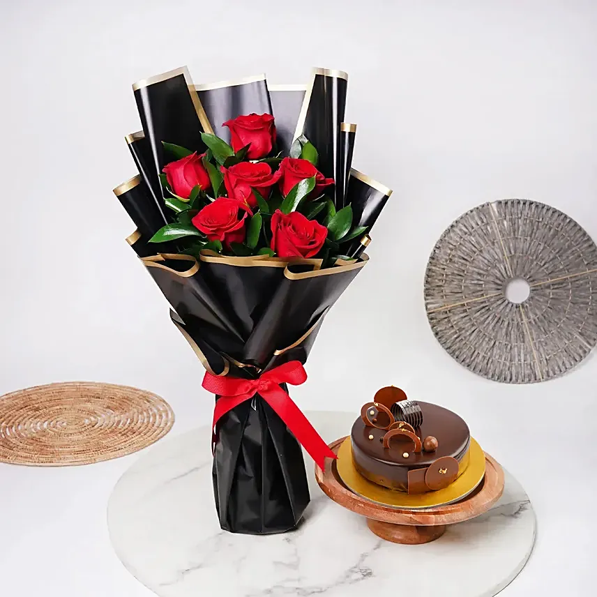 Fudge Cake For Birthday With Flowers