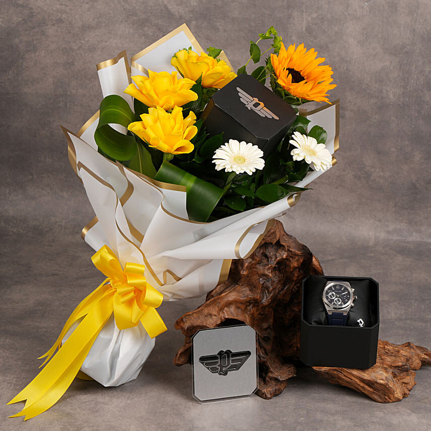 Salkanty Watch For Men By Police With Flower Bouquet