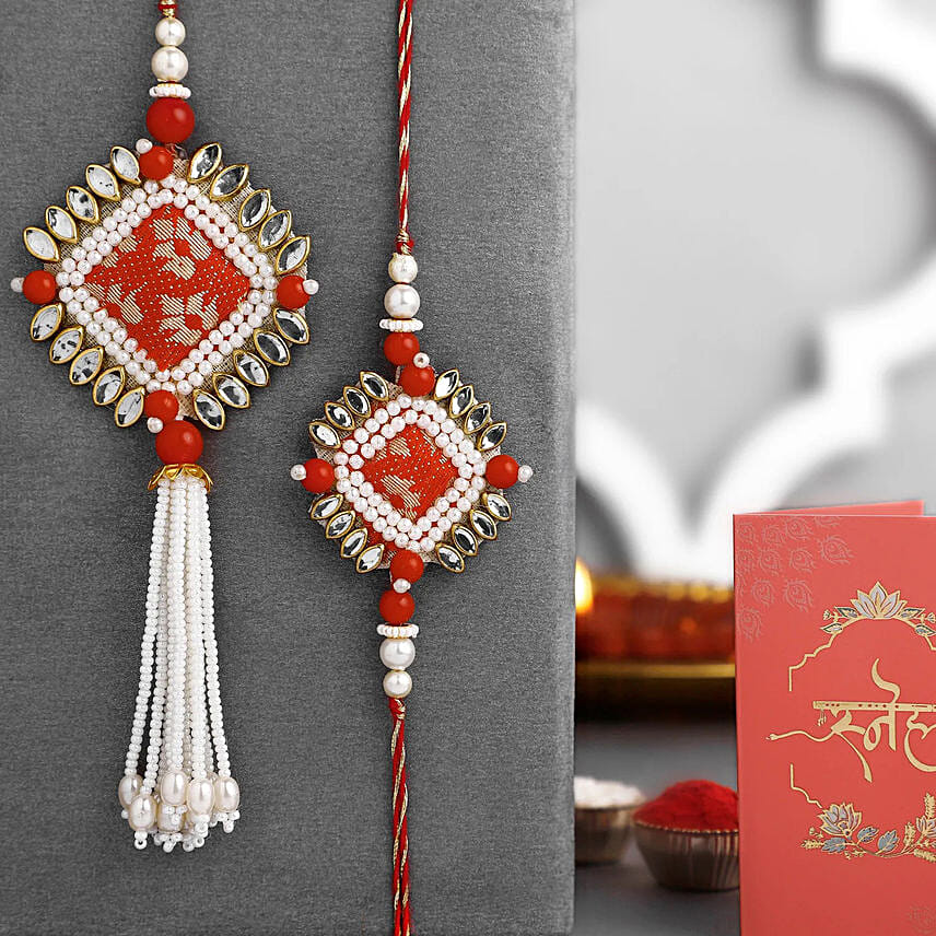Handmade German Silver Bhaiya Bhabhi Rakhi Set 183
