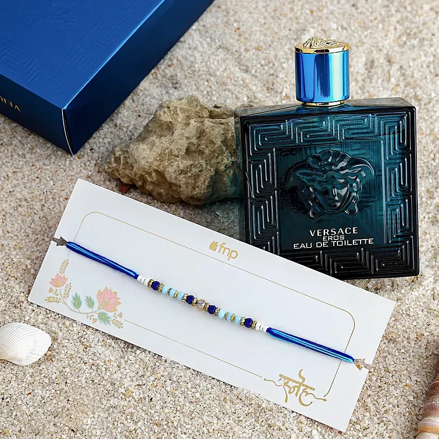 Beads of Bond Blue Rakhi N Versace Perfume: Rakhi 