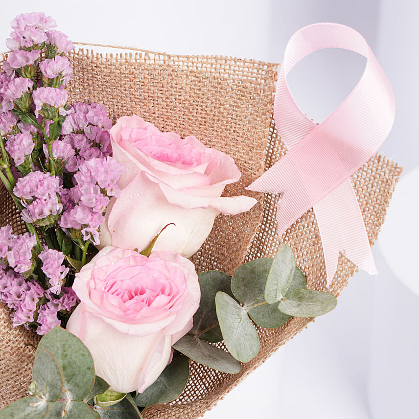 Online Pink Ribbon Rose Bouquet Gift Delivery in UAE FNP