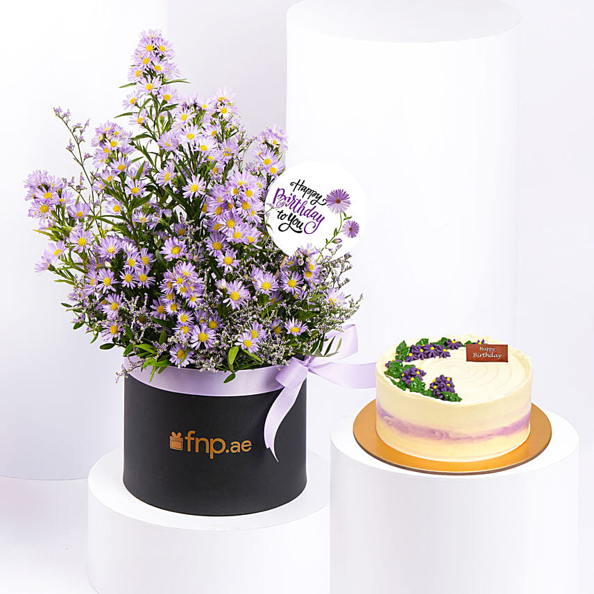 September Birthday Wishes Aster Flower With Cake