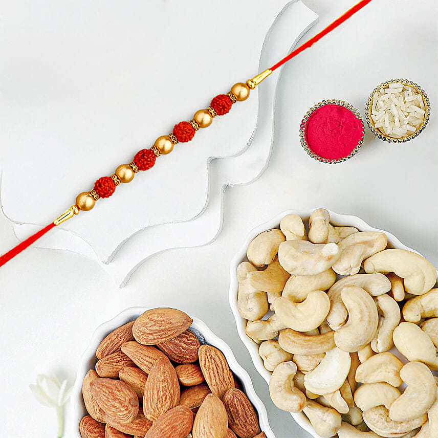 The Sacred Rudraksha Rakhi With Cashew & Almonds: Rakhi