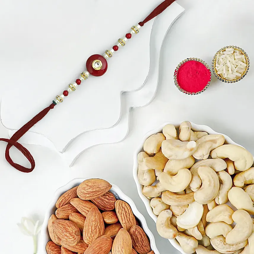 Pearl Beads Rakhiand Dry Fruits: Rakhi With Dryfruits