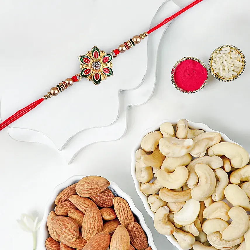 Petal Grace Meenakari Rakhiand Dry Fruits: Rakhi With Dryfruits 