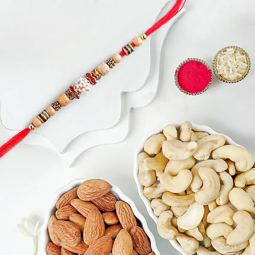 Royal Designer Beads Rakhiand Dry Fruits: Rakhi With Dryfruits