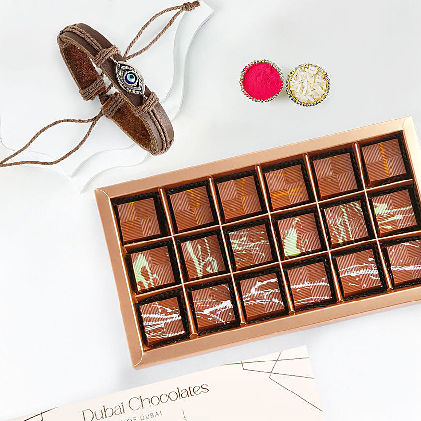 Evil Eye Bracelet Rakhi And Summer Flavours For Dubai Chocolates: Rakhi With Chocolates 