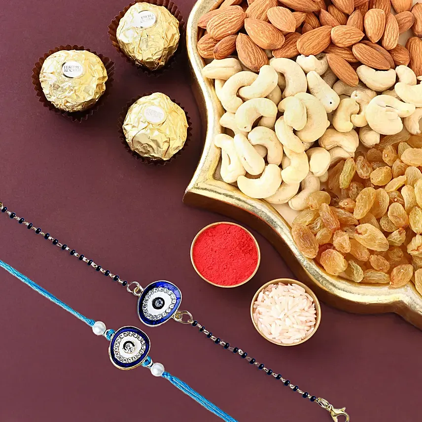 Feng Shui Guardian Evil Eye Bhaiya Bhabhi Rakhi And Mixed Fruits: Rakhi for Bhaiya Bhabhi