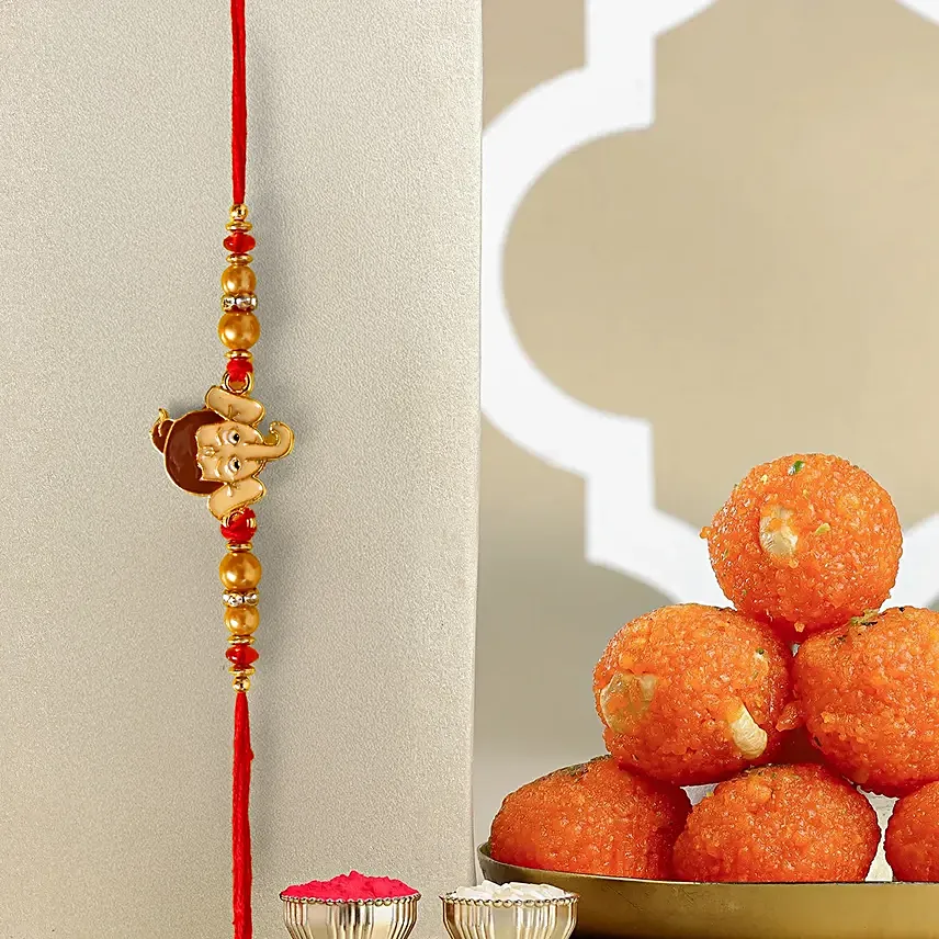 Long Trunk Bal Ganesha Pearl Rakhi For Kids And Motichoor Ladoo: Raksha Bandhan Gifts