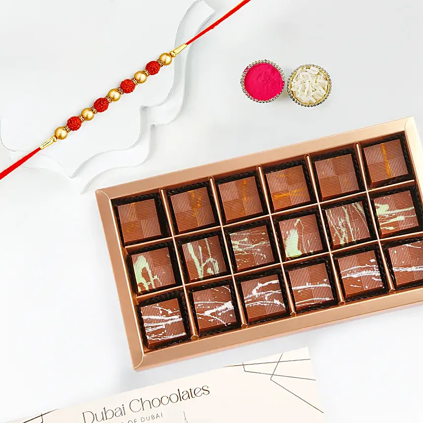 The Sacred Rudraksha Rakhi And Summer Flavours For Dubai Chocolates: Rakhi With Chocolates 