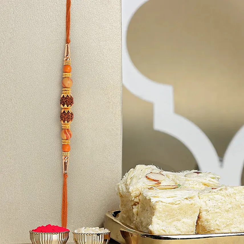 Divine Rudraksha Rakhi And Soan Papdi: Rudraksha Rakhi