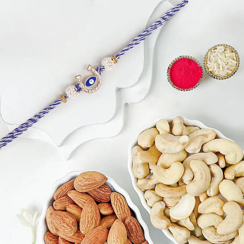 Evil Eye Charm Rakhi And Dry Fruits: Set of 2 Rakhi 
