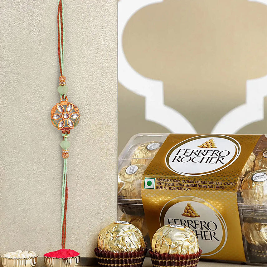 Pastel Floral Kundan Rakhi With Ferrero Rocher 16 Pcs: Rakhi