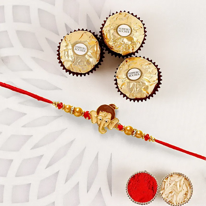Long Trunk Bal Ganesha Pearl Rakhi For Kids And Mixed Fruits: Raksha Bandhan Gifts
