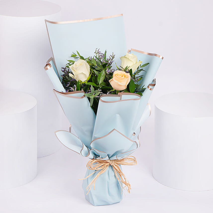 Bouquet Of White And Peach Roses: Thank You Flowers 