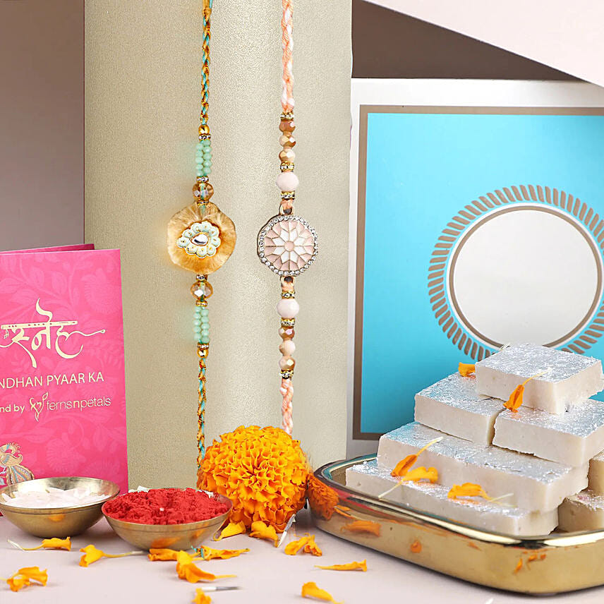 2 Rakhi Festive Gift With Kaju Katli: Rakhi