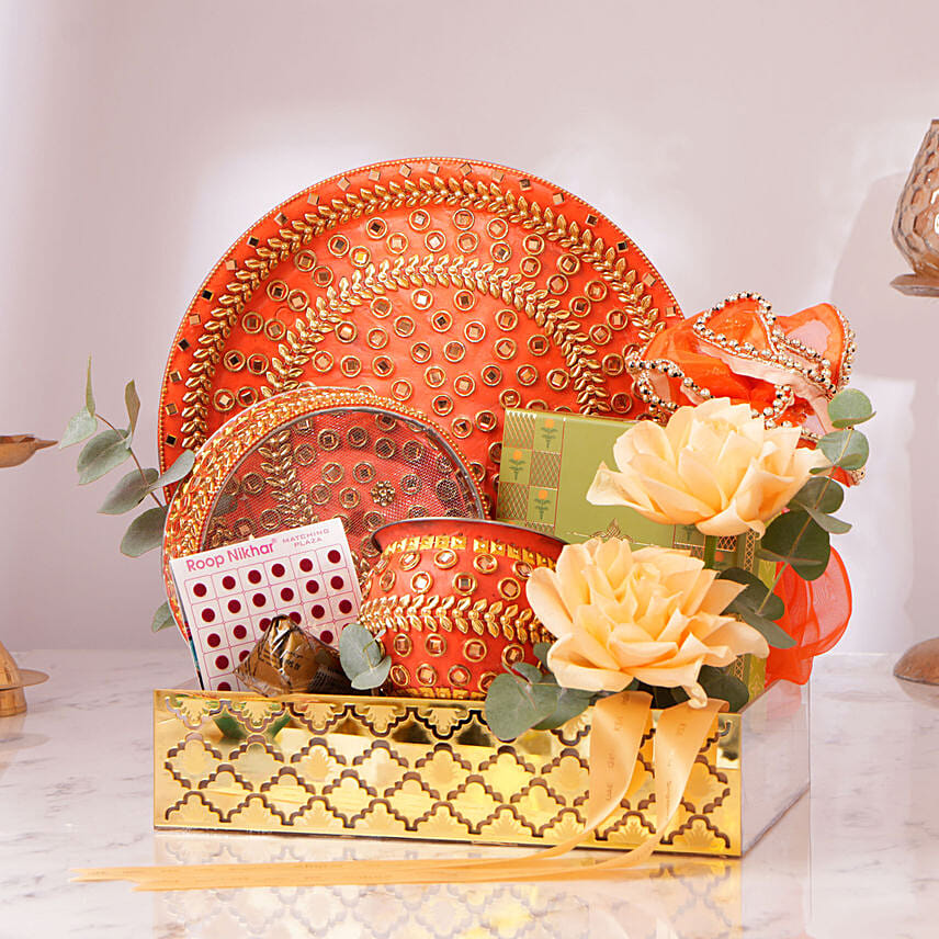 Karwa Chauth Rituals Gift Tray: Pooja Thali