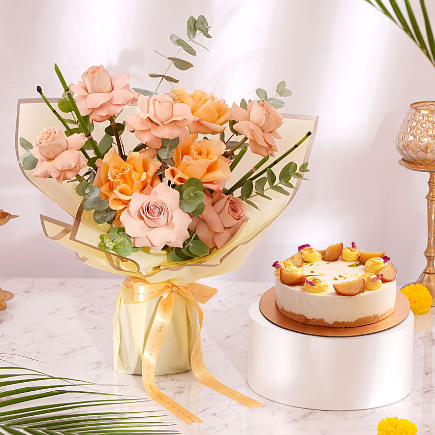 Diwali Aura Blossom Bouquet With Cake: Diwali Flowers