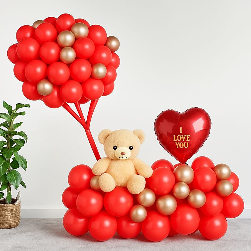 I Love You Balloon Arrangement With Teddy Red: Soft Toys