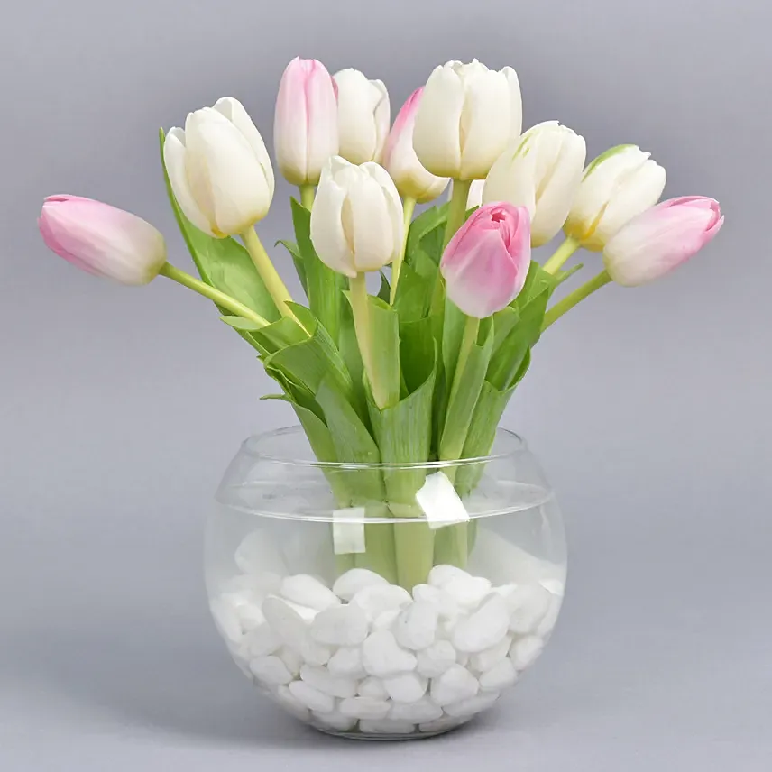 12 Tulips in Fish Bowl 12 Tulips in Fish Bowl: Tulip Flower Bouquets